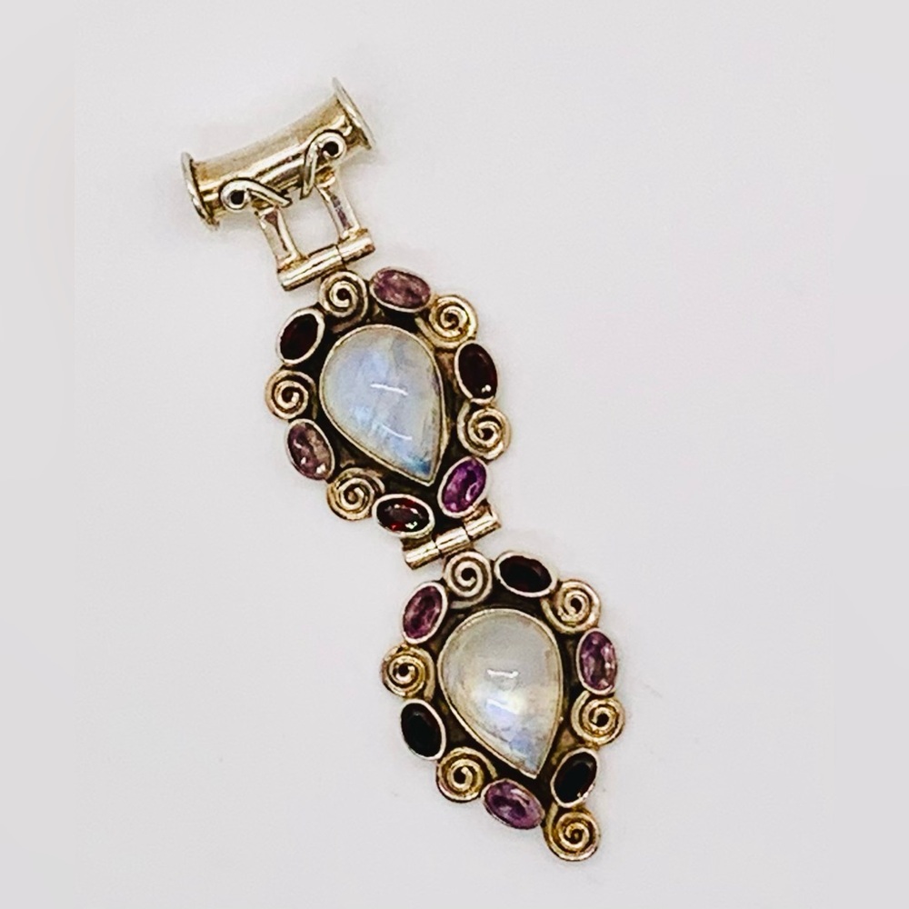 Multi Gemstone Pedant featuring Moonstones with Garnet and Amethyst accents